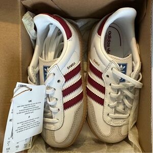 NWT Adidas Samba White and Red Sneakers. Size 10 (Toddler)